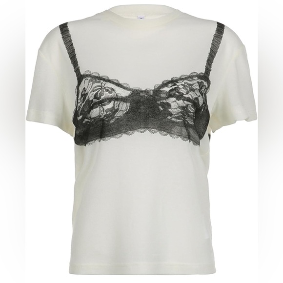 🛑SOLD🛑✨NEW✨ Chic Lace-Bra Graphic Short Sleeve Tshirt - Picture 2 of 8
